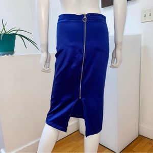 American Apparel Disco royal blue pencil skirt, back zipper, vented slit.